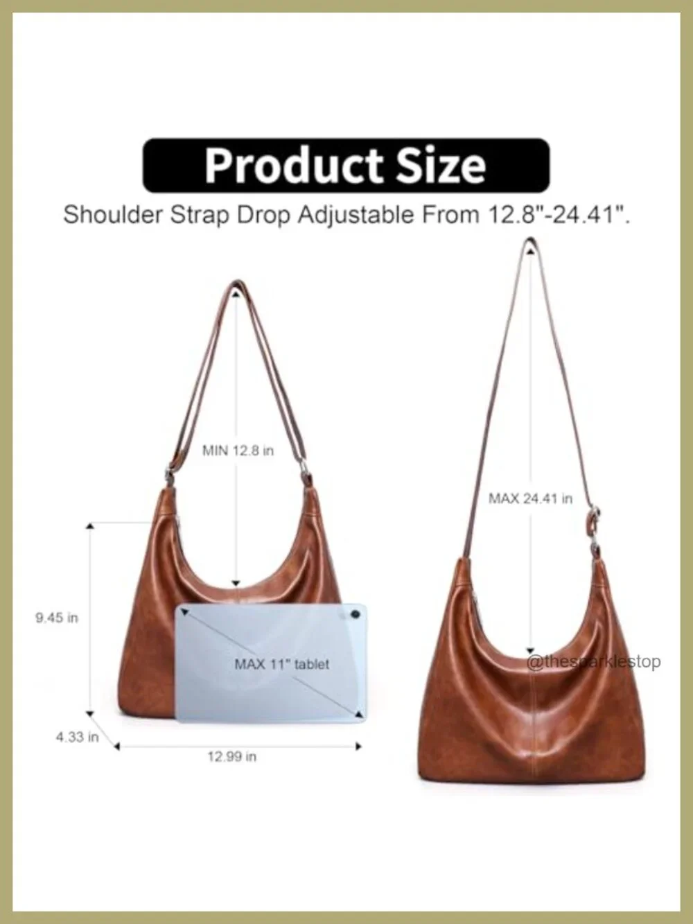 Vegan Leather Slouchy Hobo Bag Women Shoulder Crossbody Tote Adjustable Strap